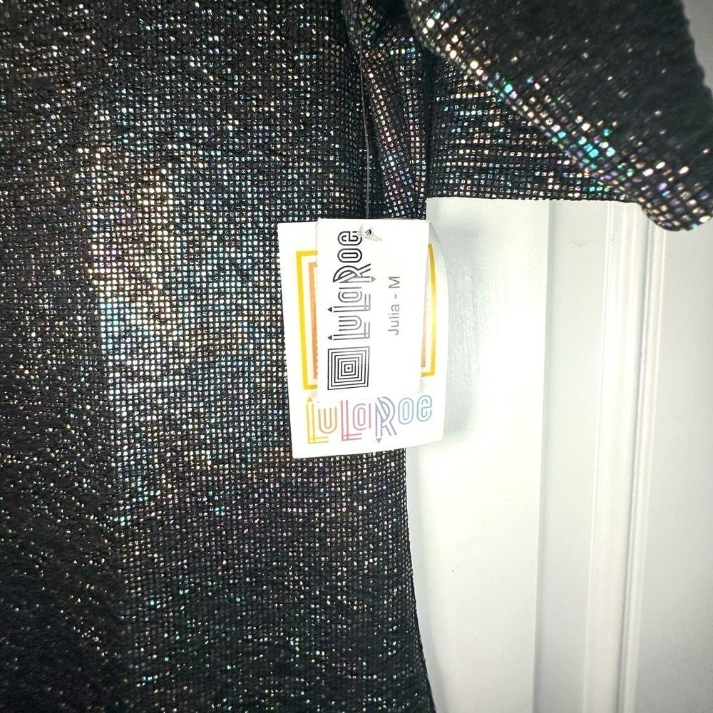 Lularoe Elegant Oil Slick Metallic Julia Dress Sz Med NWT Mermaid Shimmer - Picture 3 of 6